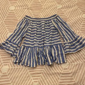 Maeve Anthropologie Striped Off The Shoulder Bell Sleeve Cotton Blouse